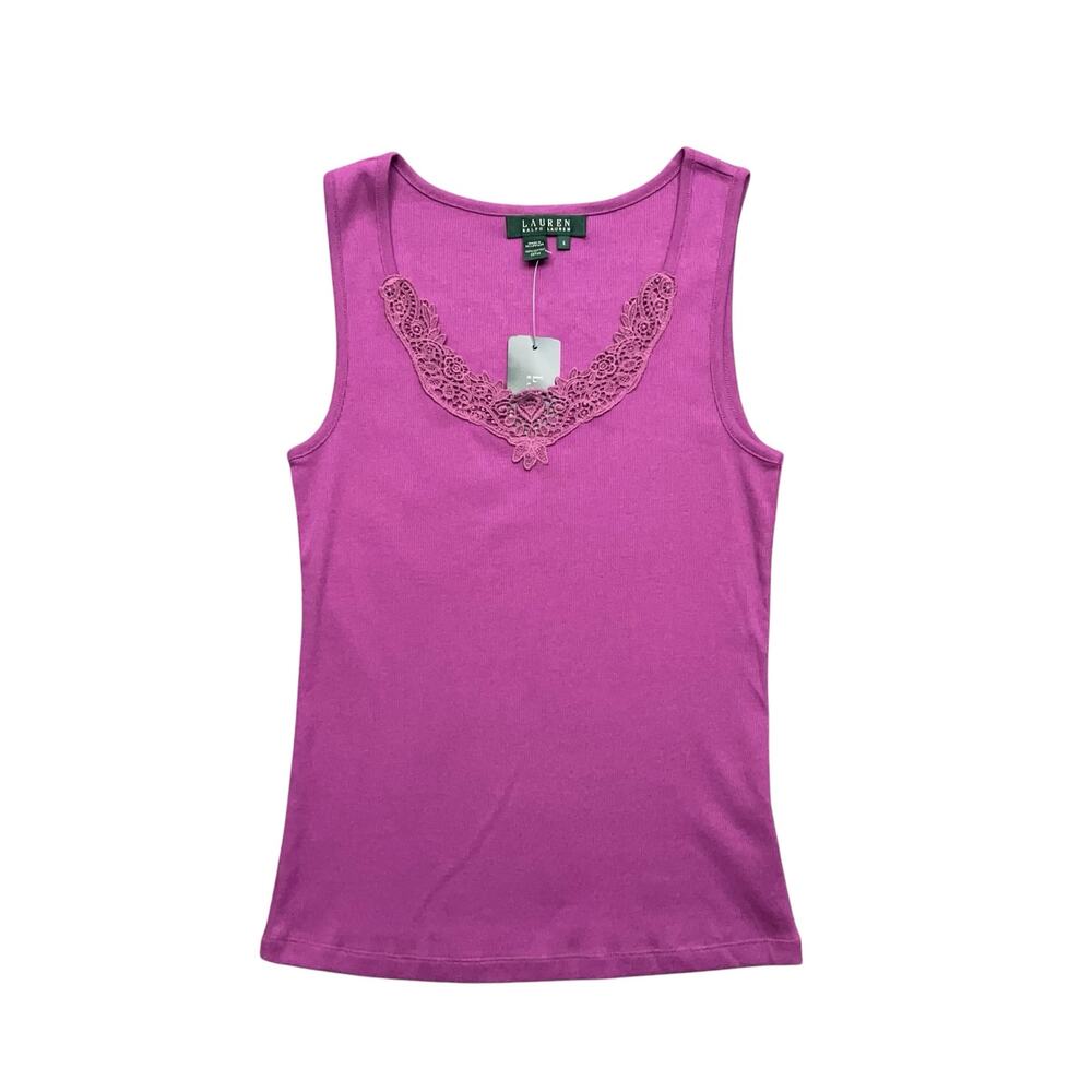 Lauren Ralph Lauren Lace Tank Top Small Purple Cotton